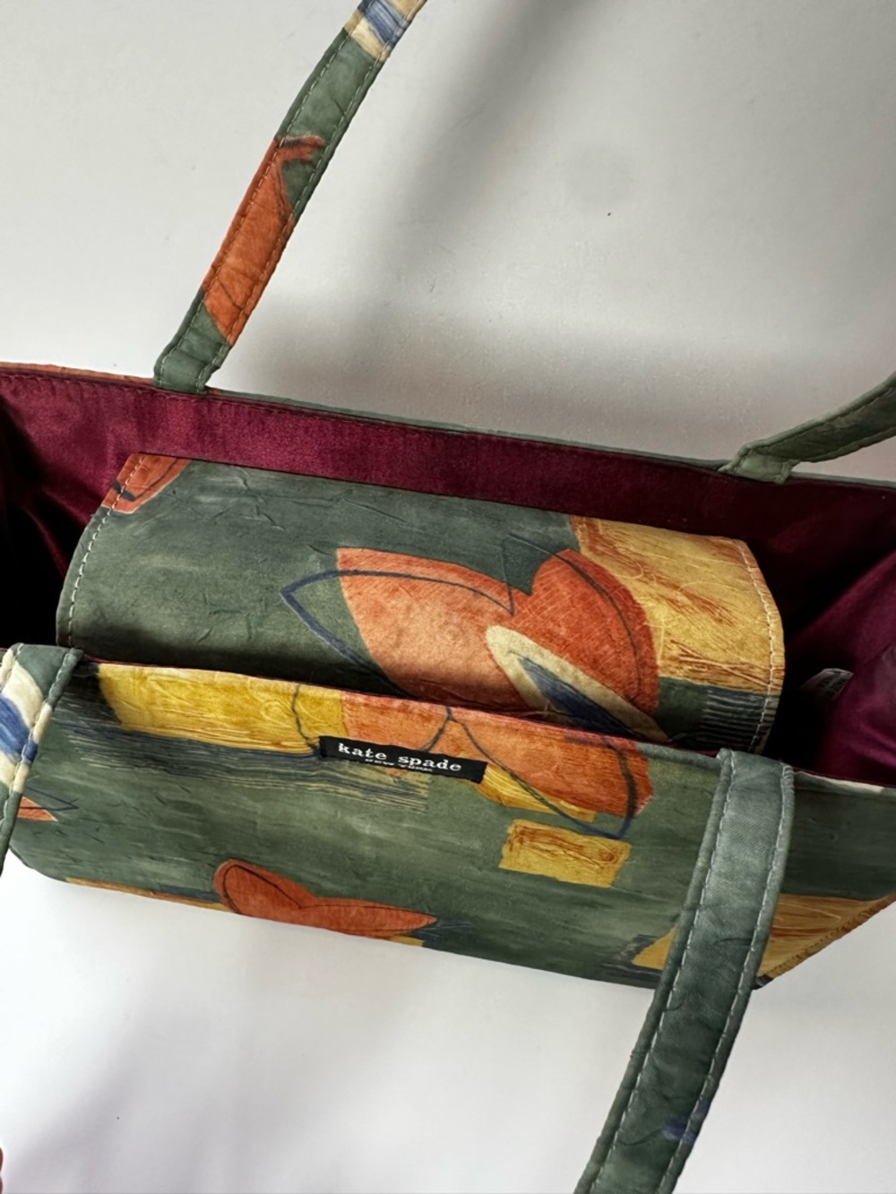 kate spade Green Orange Yellow Floral Watercolor Style Print Tote - Picture 10 of 11